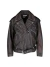 Alexander Mcqueen Oversized Antiqued Leather Biker Jacket In Brown