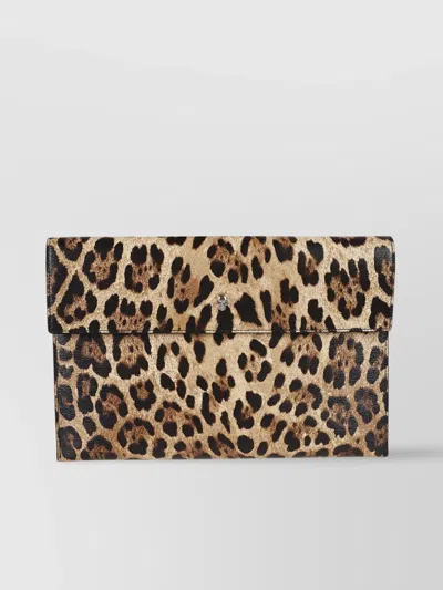 Alexander Mcqueen Leopard Print Envelope Clutch Bag In Brown