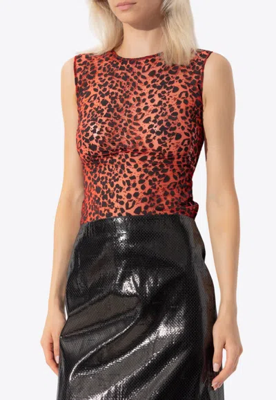 Alexander Mcqueen Leopard Print Sleeveless Devoré Top In Red