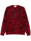 Alexander Mcqueen Wool-blend Leopard Print Sweater In 6125 - Fire Redblack