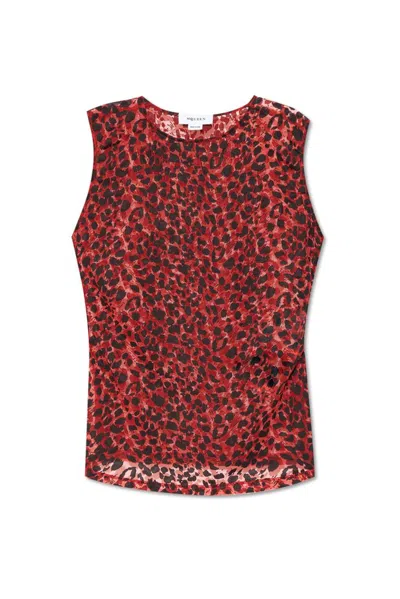 Alexander Mcqueen Leopard Printed Sleeveless Top In Red