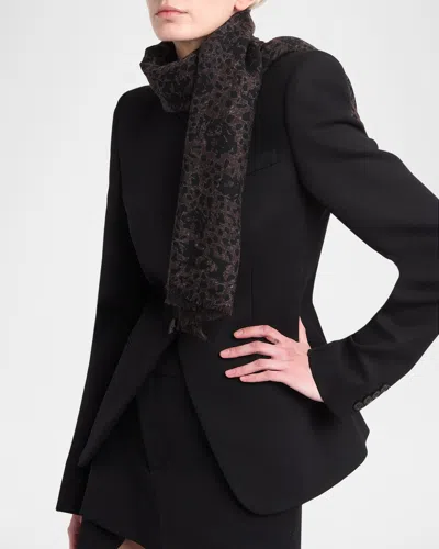 Alexander Mcqueen Leopard Skull Wool Scarf In 2160 Dark Brown Black