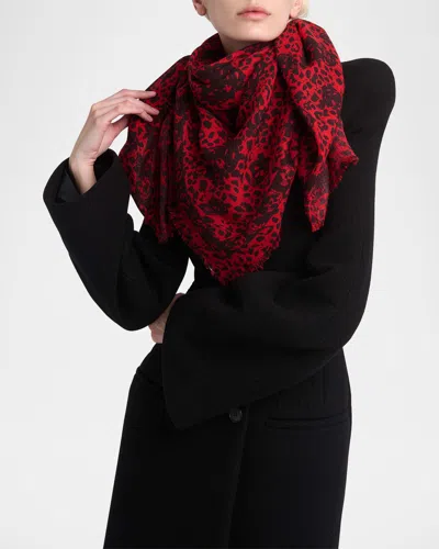 Alexander Mcqueen Leopard Skull Wool Scarf In Red Black