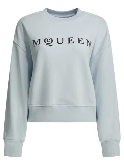 Alexander Mcqueen Light Blue Cotton Sweatshirt In Gray