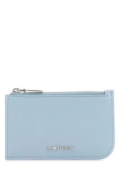 Alexander Mcqueen Light Blue Leather Card Holder In Pink