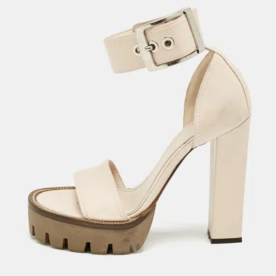 Pre-owned Alexander Mcqueen Light Blush Pink Leather Ankle Strap Platform Sandals Size 38