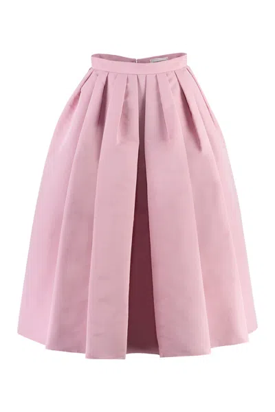 Alexander Mcqueen Light Pink Pleated Midi Skirt For Women In Blue