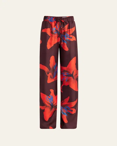 ALEXANDER MCQUEEN LILY-PRINT SILK WIDE-LEG PULL-ON TROUSERS