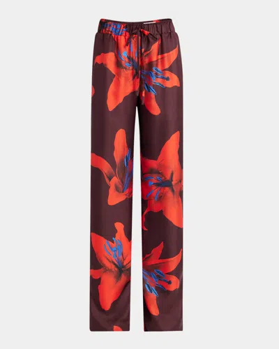 ALEXANDER MCQUEEN LILY-PRINT SILK WIDE-LEG PULL-ON TROUSERS