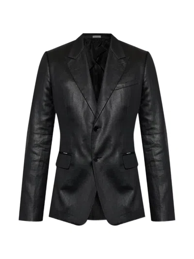 Alexander Mcqueen Linen Double-vent Blazer In Black