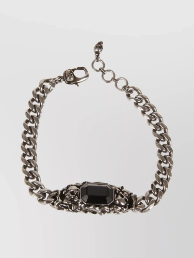 Alexander Mcqueen Link Chain Bracelet With Dark Centerpiece In Brown
