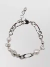 Alexander Mcqueen Link Chain Bracelets With Pearl And Skull In Metallic