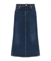 Alexander Mcqueen Log Patch Denim Midi Skirt In Blue