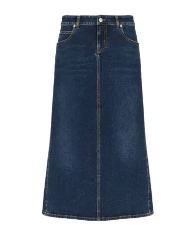 Alexander Mcqueen Log Patch Denim Midi Skirt