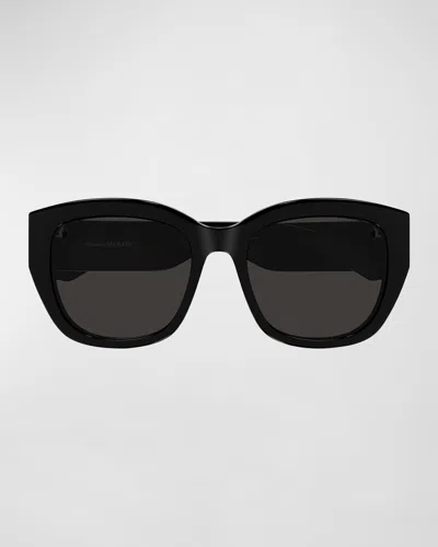 Alexander Mcqueen Logo Acetate Butterfly Sunglasses In Black
