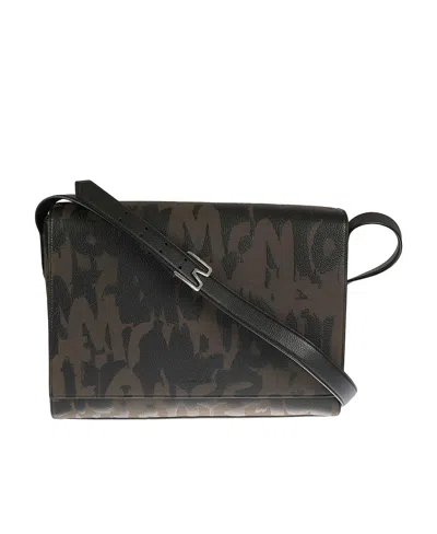 Alexander Mcqueen Logo All-over Printed Shoulder Bag In Black