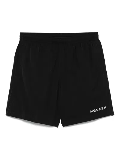 Alexander Mcqueen Logo Beach Shorts In Black