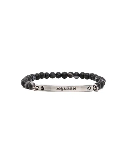 Alexander Mcqueen Logo Bead Bracelet In Black