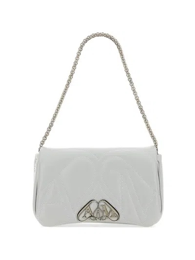 Alexander Mcqueen Powder Blue Leather Small Seal Shoulder Bag In White