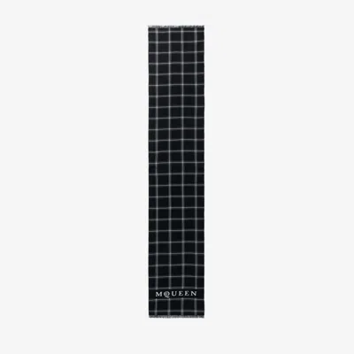 Alexander Mcqueen Logo Check Scarf In Black/ivory