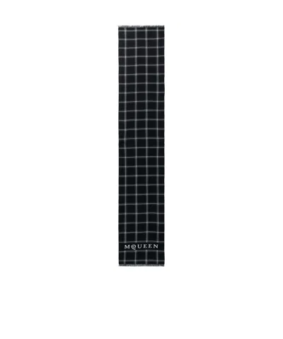 Alexander Mcqueen Logo Checked Scarf In Black