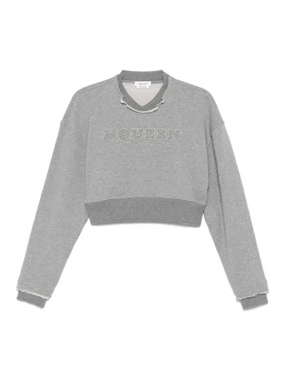 ALEXANDER MCQUEEN LOGO COTTON CROPPED SWEATSHIRT