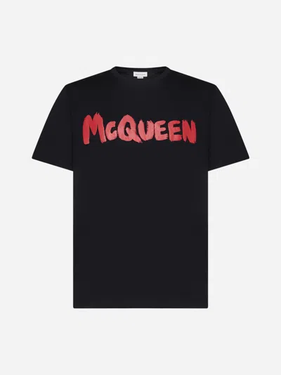 Alexander Mcqueen Logo Cotton T-shirt In Black,red