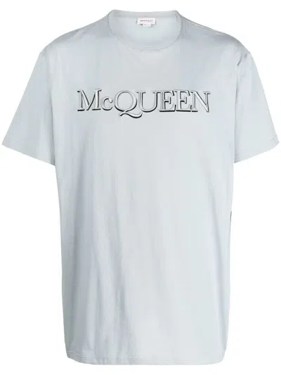 Alexander Mcqueen Logo-print Cotton T-shirt In Light Blue