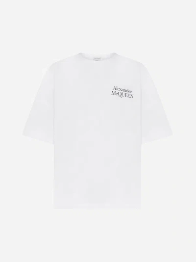Alexander Mcqueen Logo Cotton T-shirt In White,black