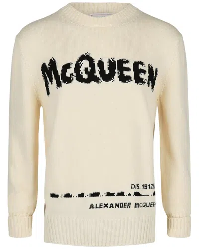 Alexander Mcqueen Logo Crewneck Sweater In Neutral
