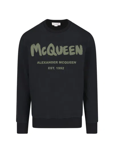 Alexander Mcqueen Logo Printed Crewneck Sweatshirt In Black