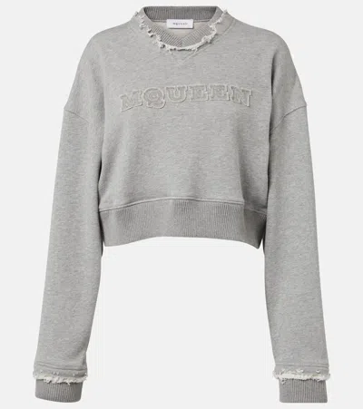 Alexander Mcqueen Alexander Mc Queen Logo Cotton Cropped Sweatshirt In Grey