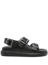 Alexander Mcqueen Logo-debossed Leather Sandals In Black