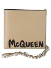 Alexander Mcqueen Logo Detail Chain Applique Wallet In Beige