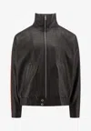 Alexander Mcqueen Leather Jacket With Contrasting Bands In Black
