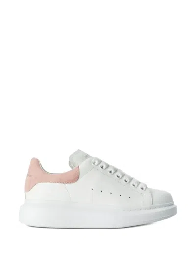 Alexander Mcqueen Women White Low Top Sneakers With Logo Lettering On Tongue And Heel In Leather Wom