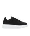Alexander Mcqueen Women Black Leather Sneakers With Black Leather Heel
