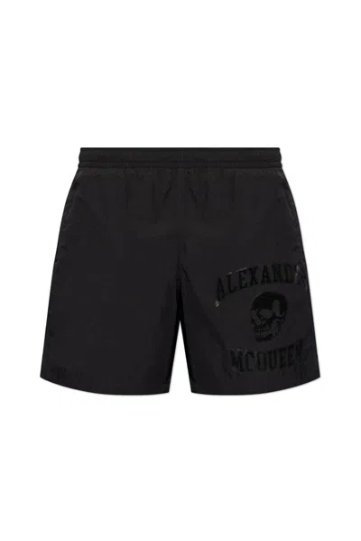 Alexander Mcqueen Logo Detailed Swim Shorts In Black