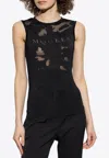 Alexander Mcqueen Black Crewneck Sleeveless Top With Logo Lettering On The Front And Semi Sheer Pane In Black