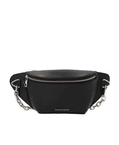 Alexander Mcqueen Logo-embossed Leather Belt Bag In Black