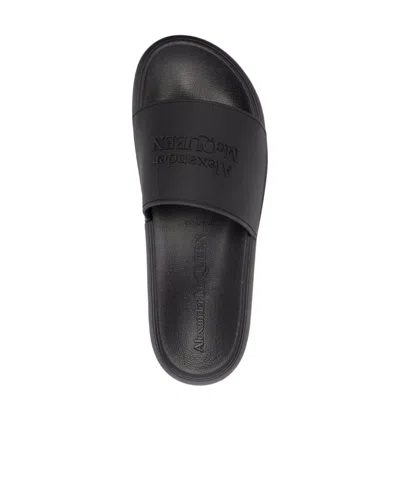 Alexander Mcqueen Logo-embossed Slides In Black