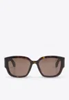 Alexander Mcqueen Engraved-logo Arm Sunglasses In Brown