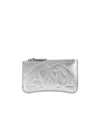 Alexander Mcqueen Streamlined Metallic Leather Wallet In Gray