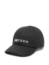 Alexander Mcqueen Logo Cotton Denim Baseball Cap With Curved Brim In Black