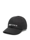 Alexander Mcqueen Logo Cotton Denim Baseball Cap With Curved Brim In Black