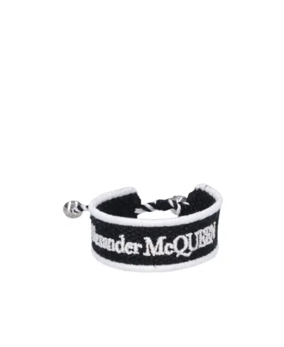 Alexander Mcqueen Logo-embroidered Bracelet In Black