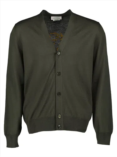 Alexander Mcqueen Logo Embroidered Buttoned Cardigan In Green