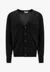 Alexander Mcqueen Wool Cardigan With Logo Embroidery In Black