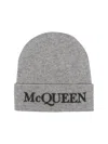 Alexander Mcqueen Logo Embroidered Cashmere Beanie In Gray