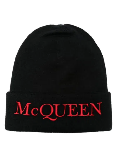 ALEXANDER MCQUEEN LOGO-EMBROIDERED CASHMERE BEANIE